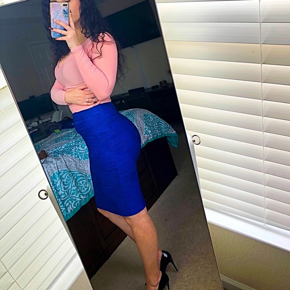 Brat Star midi cobalt blue pencil skirt size S - Picture 2 of 10